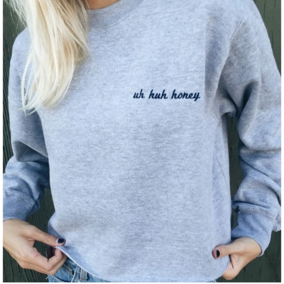 Brandy Melville Tops - Brandy Melville Gray Crop Uh Huh Honey Sweatshirt
